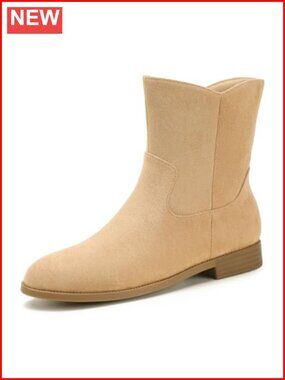 Womens Flat Ankle Boots Stacked Low Heel Booties Side Zip